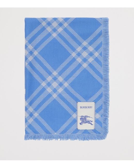 Burberry Blue Wool-Silk Check Scarf