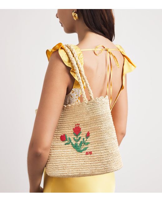 Rixo White Raffia Nilani Shoulder Bag