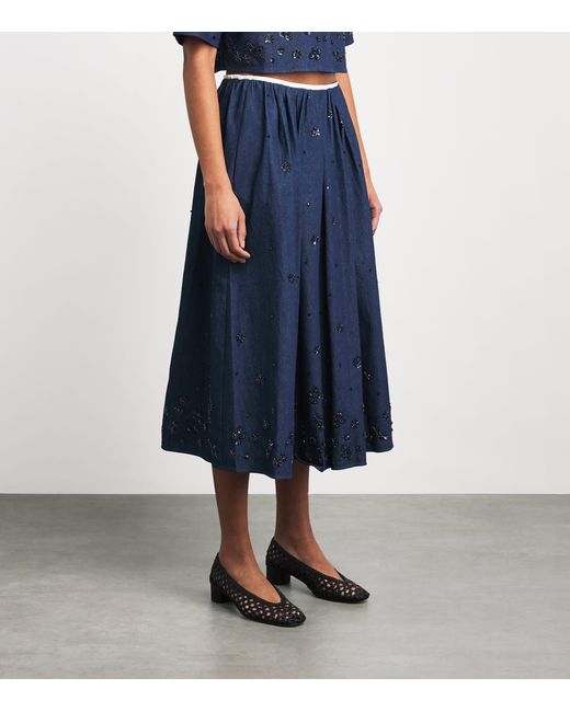 Maje Blue Denim Embellished Midi Skirt