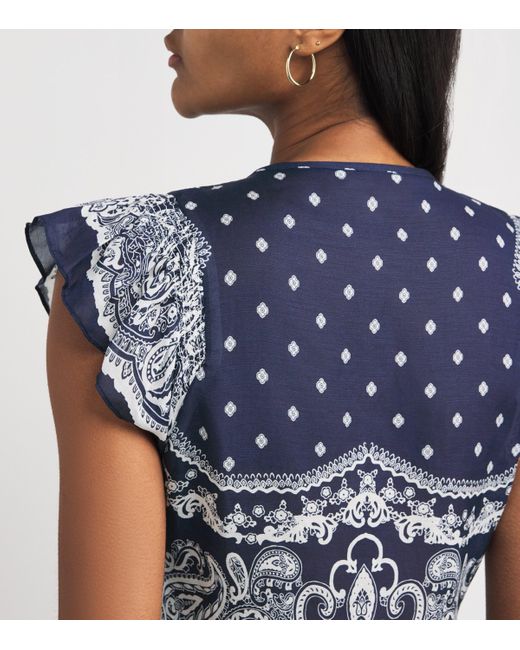 Sandro Blue Satin Bandana Print Mini Dress