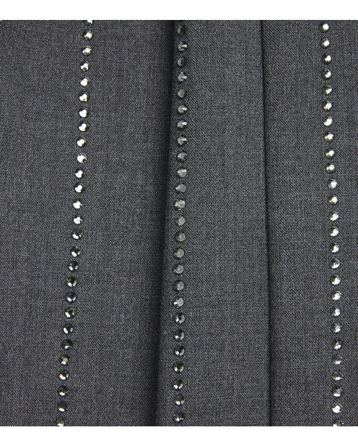 Self-Portrait Gray Embellished Pinstripe Wide-Leg Trousers