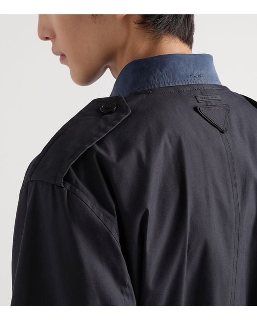 Prada Blue Cotton-Blend Collarless Trench Coat for men