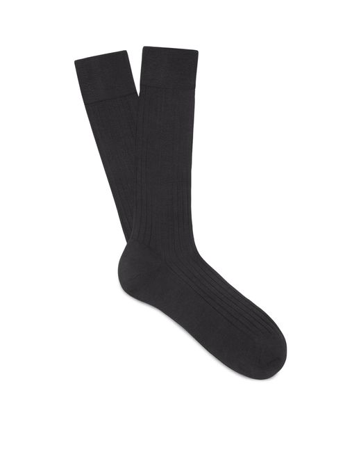Zegna Black Cotton Ribbed Socks for men