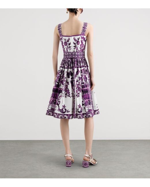 Dolce & Gabbana Purple Majolica Print Midi Dress