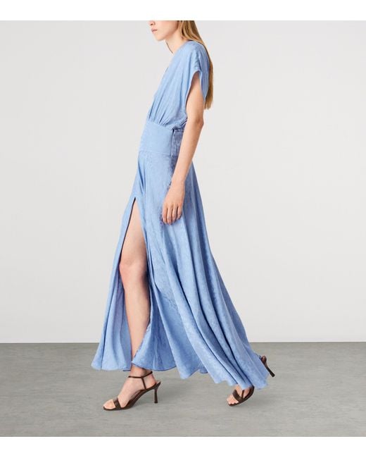 Maje Blue Satin Floral Midi Dress