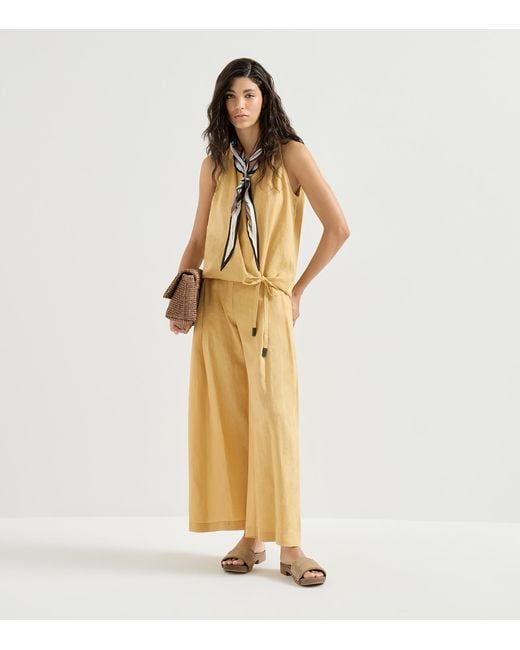 Brunello Cucinelli White Linen Wrap Sleeveless Top