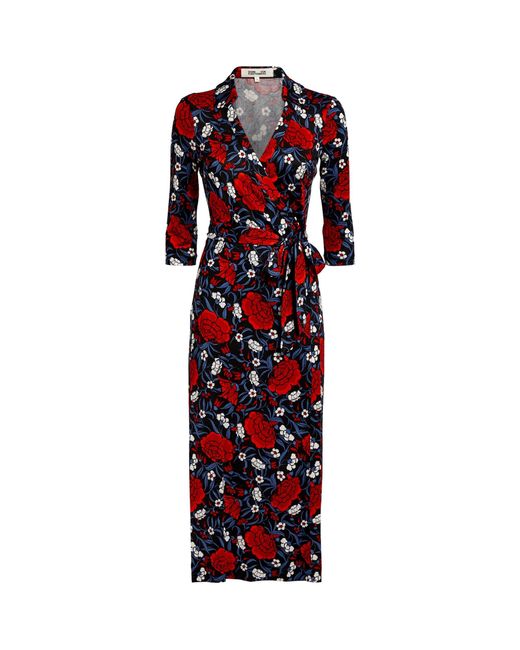 Diane von Furstenberg Floral Abigail Wrap Dress in Red | Lyst