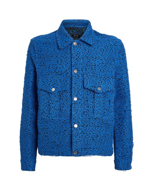Song For The Mute Blue Textured-weave Jacket for men