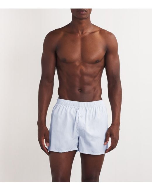 Hanro Blue Cotton Woven Boxer Shorts for men