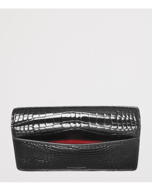 Aspinal Black Croc-Embossed Leather Mayfair 2 Clutch Bag