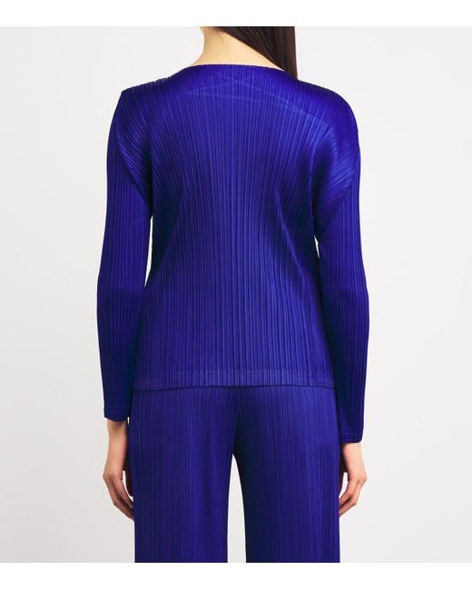 Pleats Please Issey Miyake Blue Long-Sleeve Light Wave Top