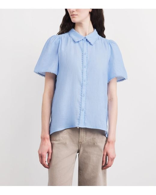 ME+EM Blue Cotton Cheesecloth Blouse
