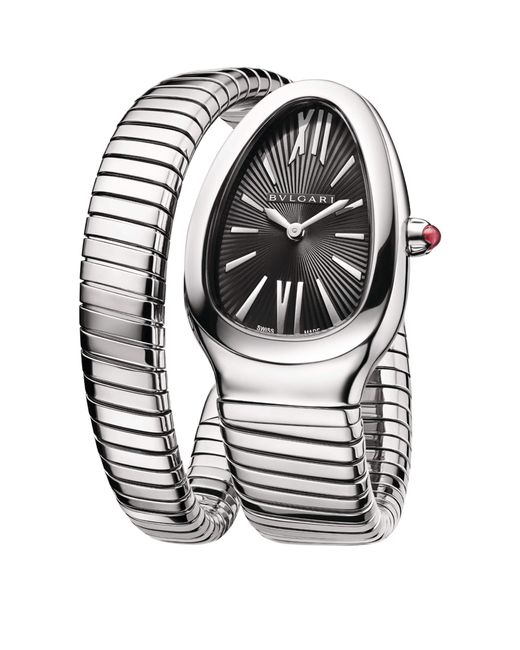 BVLGARI Gray Stainless Steel And Rubellite Serpenti Tubogas Watch
