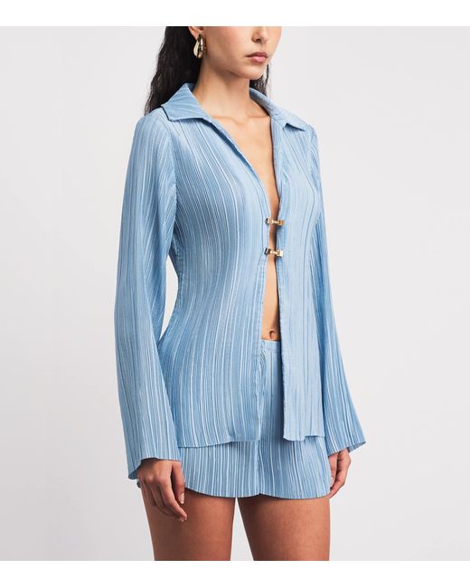 Cult Gaia Blue Clarabelle Origami Plissé Shirt