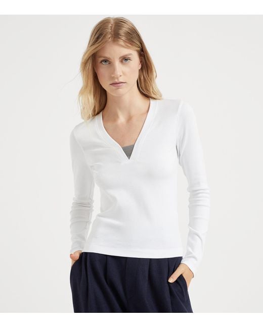 Brunello Cucinelli White Stretch-Cotton Monili-Detail T-Shirt