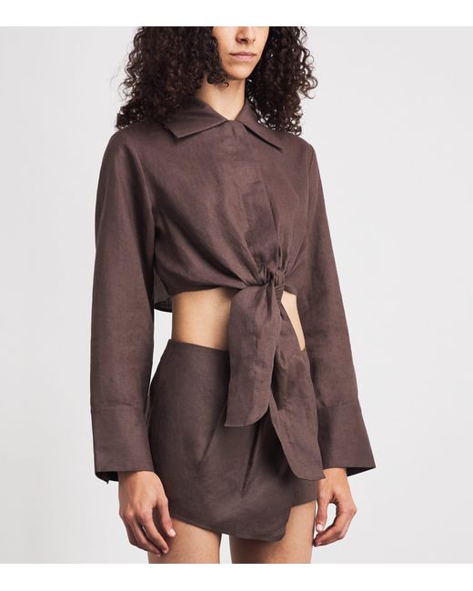 Cult Gaia Brown Linen Kate Tie Shirt