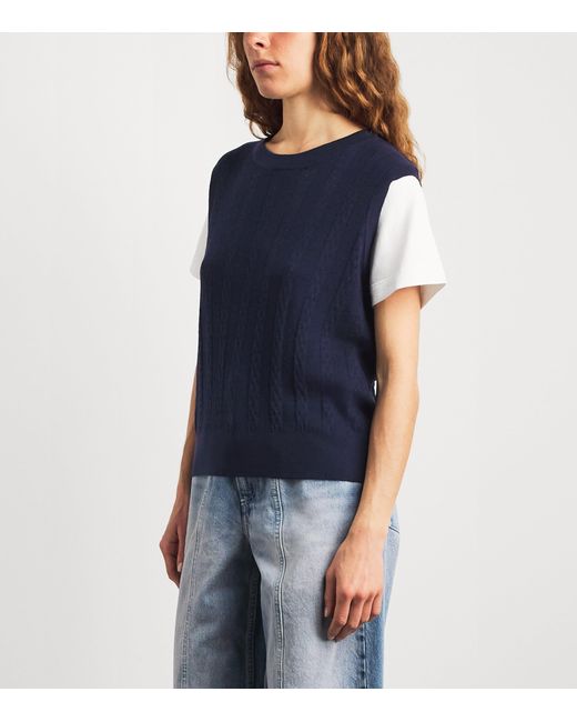 Sandro Blue Pointelle Layered Sweater