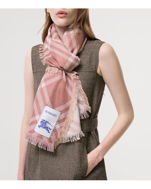 Burberry Pink Wool-Silk Gradient Check Scarf