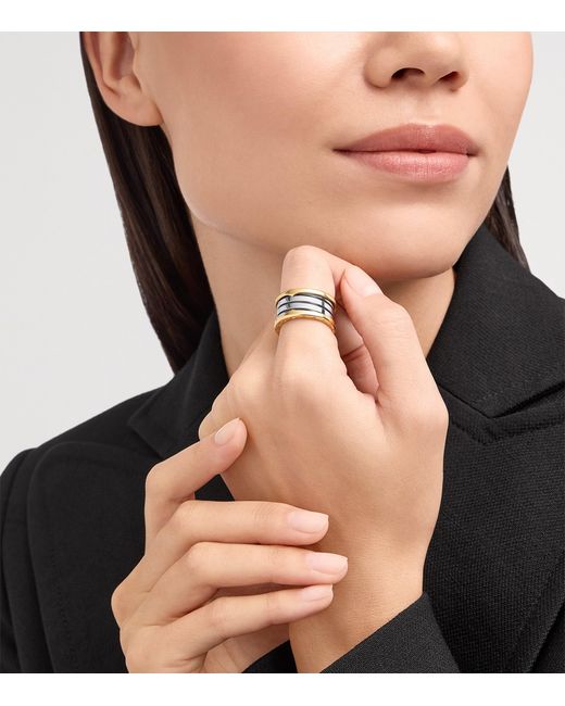 BVLGARI Gray And Stainless Steel B.Zero1 Four-Band Ring