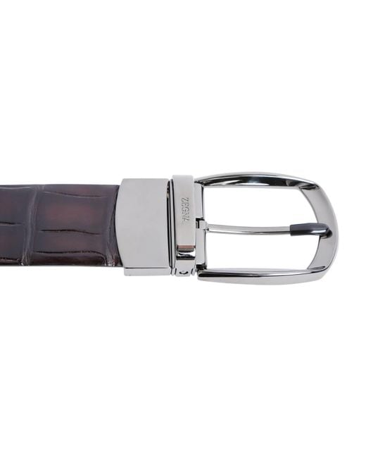 Zegna Black Crocodile Leather Parentesi Belt for men