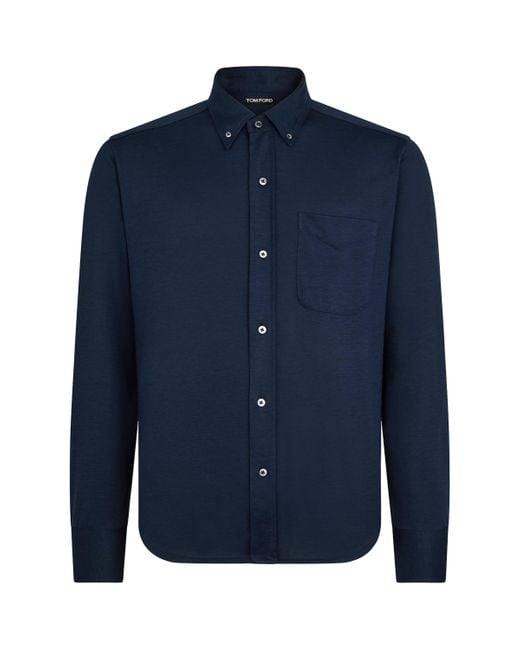 Tom Ford Blue Button-Down Shirt With Chest Pocket for men