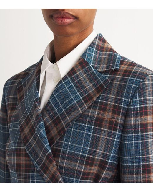 Claudie Pierlot Blue Wool-Blend Check Blazer