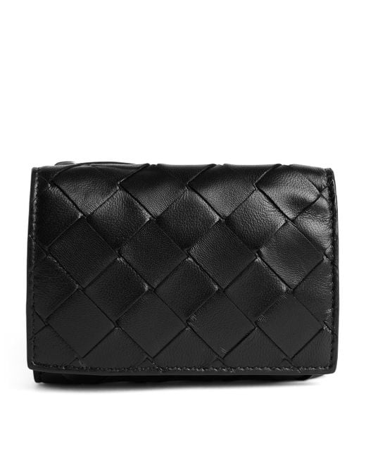 Bottega Veneta Black Leather Intrecciato Trifold Wallet