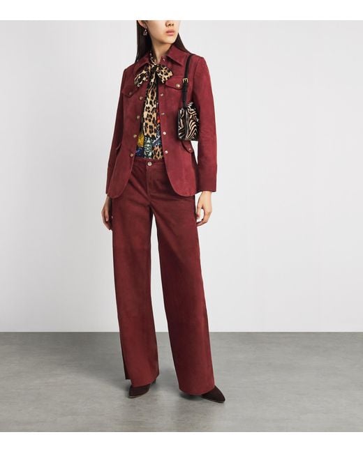 Alice + Olivia Red Wide Amazing Suede Trousers