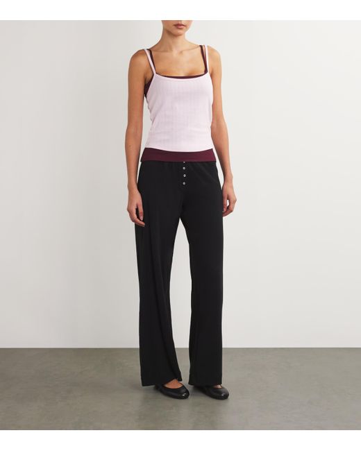 Leset Black Cotton Pointelle Lounge Trousers