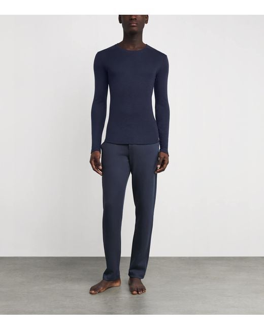 Hanro Blue Cotton Living Long-Sleeve T-Shirt for men