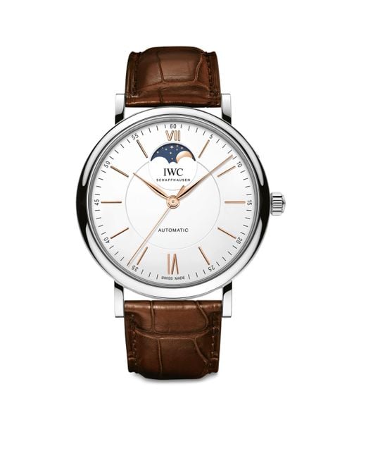 Iwc Metallic Stainless Steel Portofino Automatic Moon Phase Watch for men