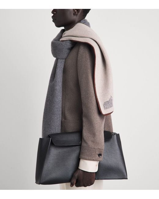 Colombo Gray Cashmere Nubuck-Trim Scarf for men