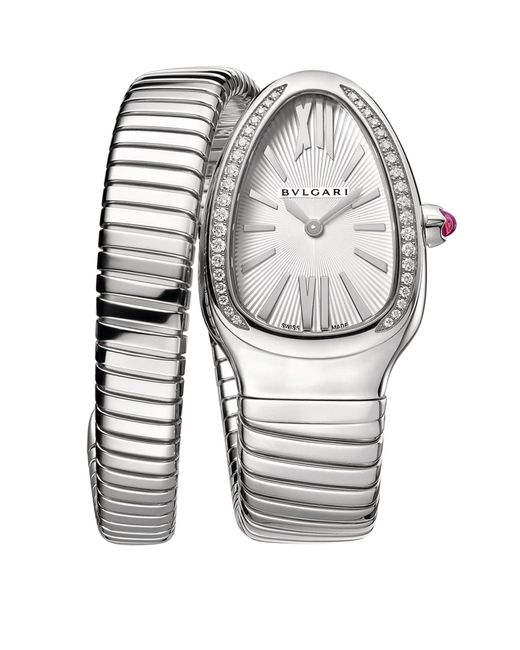 BVLGARI Gray Stainless Steel And Diamond Serpenti Tubogas Watch