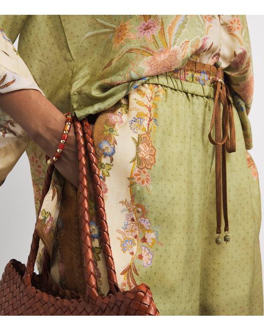 Zimmermann Green Silk Indra Wide-Leg Trousers