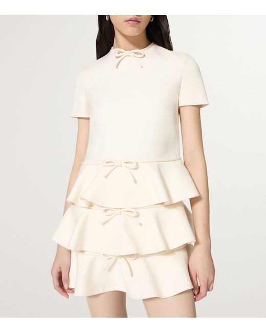 Valentino Garavani Natural Virgin Wool-Silk Bow-Detail Mini Dress