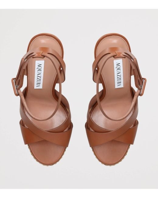 Aquazzura Brown Leather Sunseeker Plateau Sandals 140