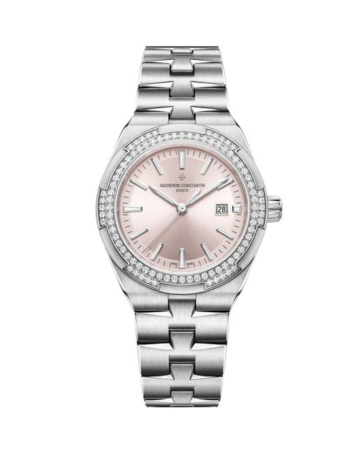 Vacheron Constantin Metallic Stainless Steel And Diamond Overseas Self-Winding Watch