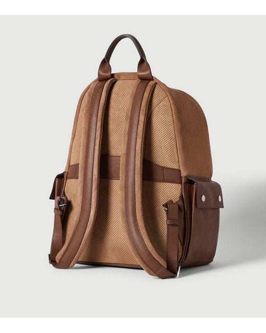 Brunello Cucinelli Brown Suede Travel Backpack for men
