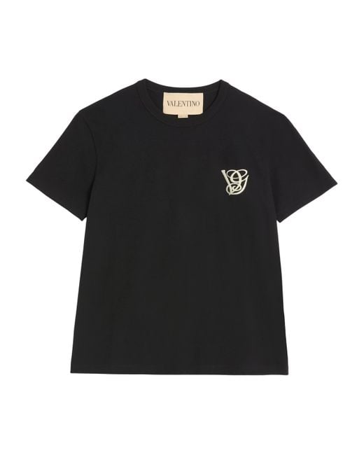 Valentino Garavani Black Cotton Monogram T-Shirt for men