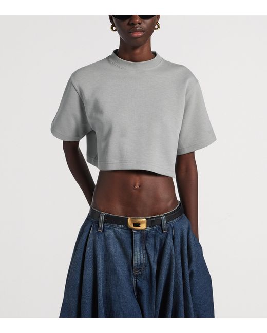 Balenciaga Gray Cotton-Blend Cropped T-Shirt