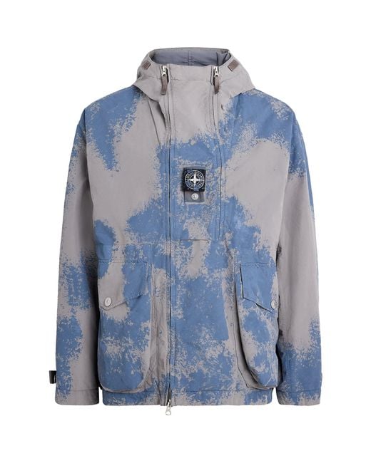 Stone Island Blue Short Hand-Painted Parka Jacket for men