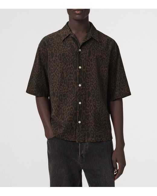 AllSaints Black Organic Cotton-Linen Leopardo Shirt for men