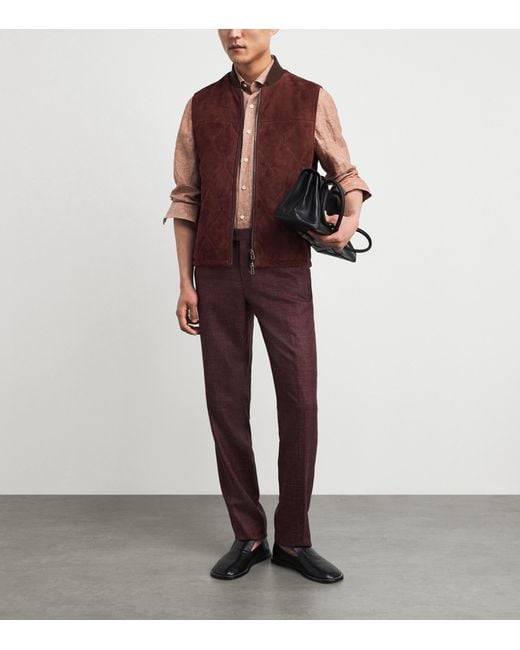 Isaia Purple Lambskin Suede Quilted Gilet for men