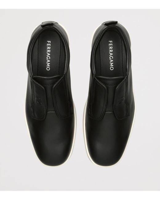 Ferragamo Black Leather Alfie Slip-On Sneakers for men