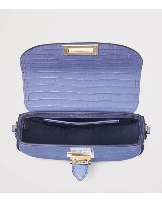 Aspinal Blue Leather Croc-Embossed Portobello Cross-Body Bag