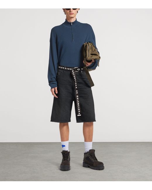 Balenciaga Blue Belted Oversized Denim Shorts for men