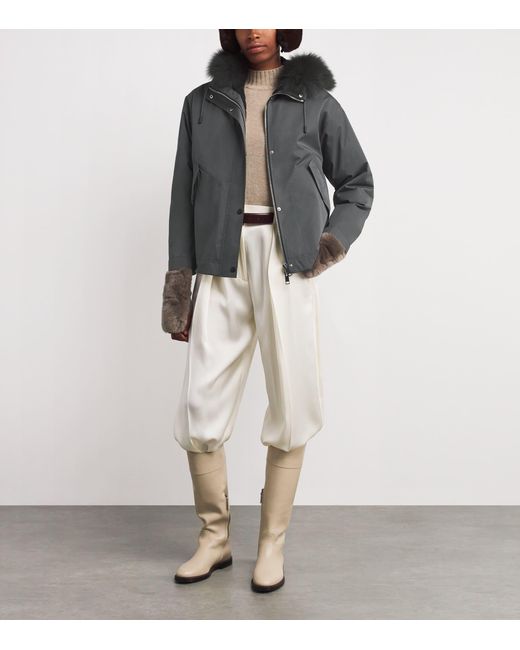 Yves Salomon Gray Waterproof Fur-Trim Parka Coat