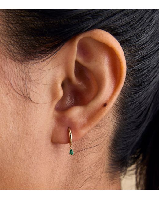 Astrid & Miyu Metallic And Emerald Pear Huggie Hoop Earrings