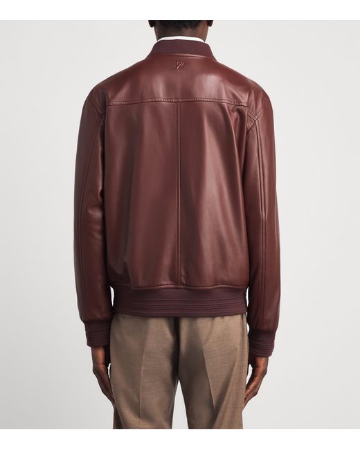 Isaia Purple Leather Bomber Jacket for men