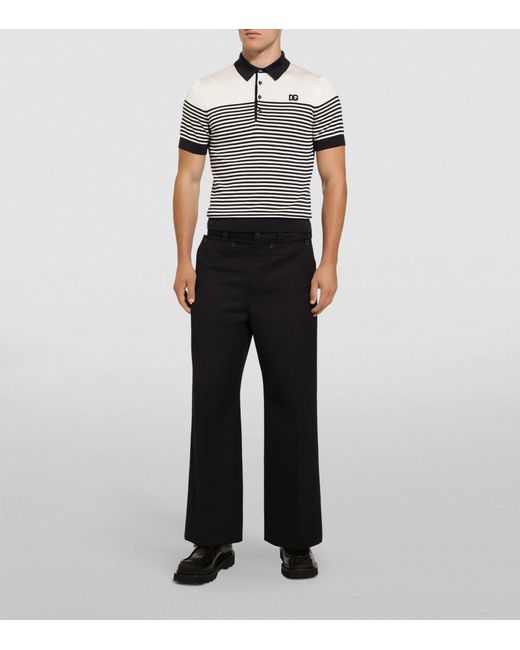 Dolce & Gabbana Blue Silk Striped Polo Shirt for men